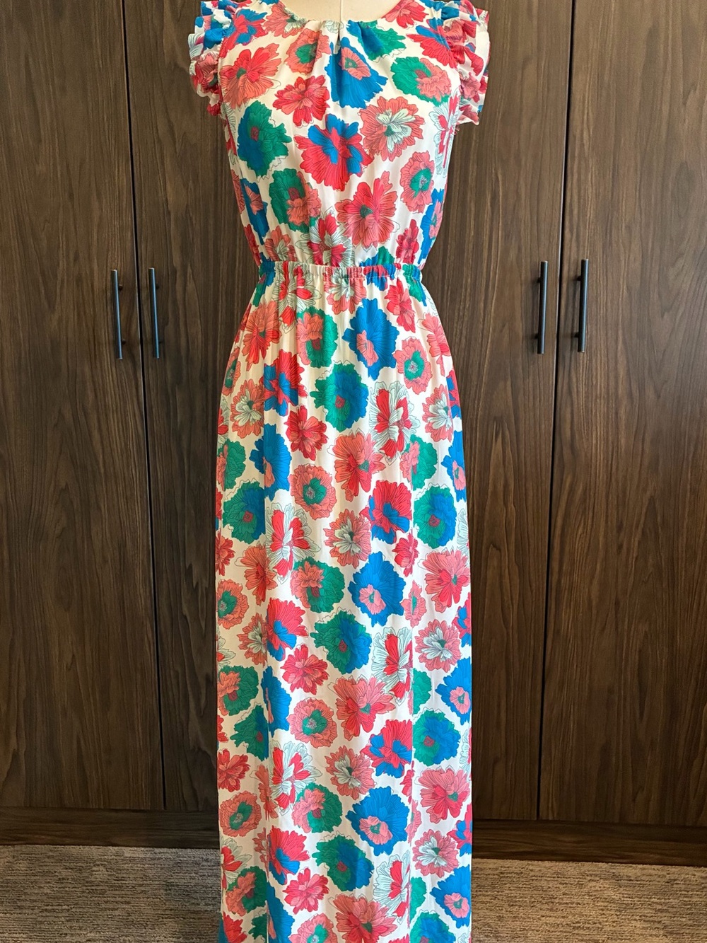 Banana Republic Floral Maxi Dress in Coral, Teal & Blue